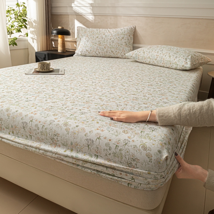 91家纺网 家纺一手货源 找家纺 爱彼家纺 2026新款A类纯棉提花老粗布床笠单件床笠三件套提花床笠-系列一 全棉提花-05奶白小碎花