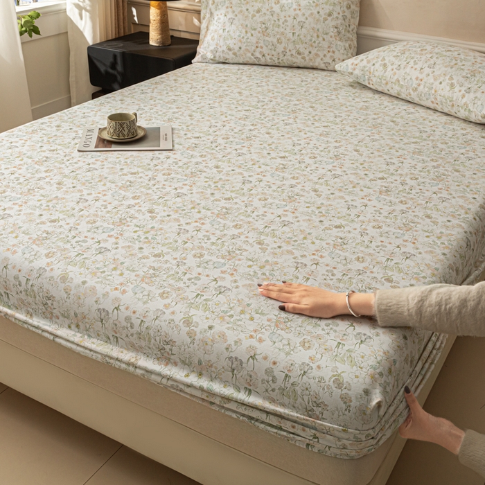 91家纺网 家纺一手货源 找家纺 爱彼家纺 2026新款A类纯棉提花老粗布床笠单件床笠三件套提花床笠-系列一 全棉提花-05奶白小碎花