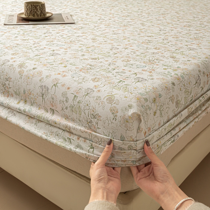 91家纺网 家纺一手货源 找家纺 爱彼家纺 2026新款A类纯棉提花老粗布床笠单件床笠三件套提花床笠-系列一 全棉提花-05奶白小碎花