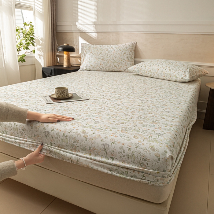 91家纺网 家纺一手货源 找家纺 爱彼家纺 2026新款A类纯棉提花老粗布床笠单件床笠三件套提花床笠-系列一 全棉提花-05奶白小碎花