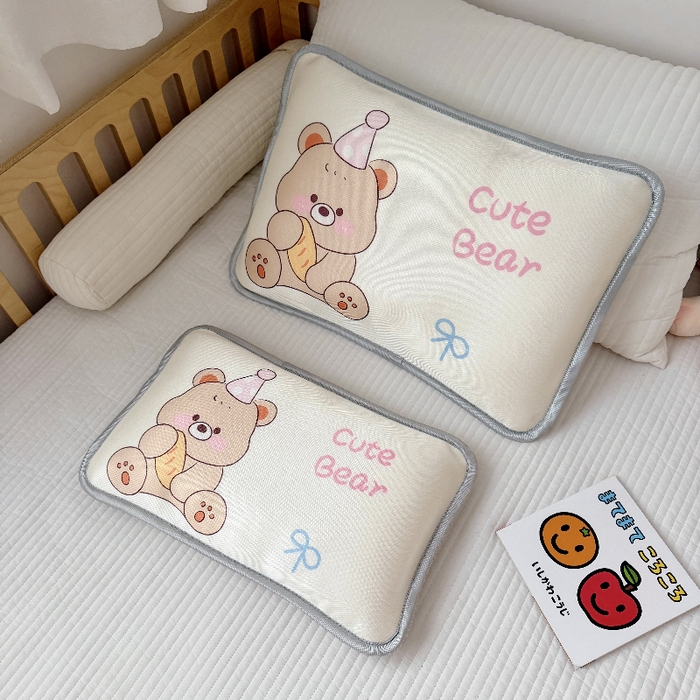 91家纺网 家纺一手货源 找家纺 萌宝家纺  2026新款夏季凉感儿童冰丝枕套双面冰藤枕(新增花型） 面包熊