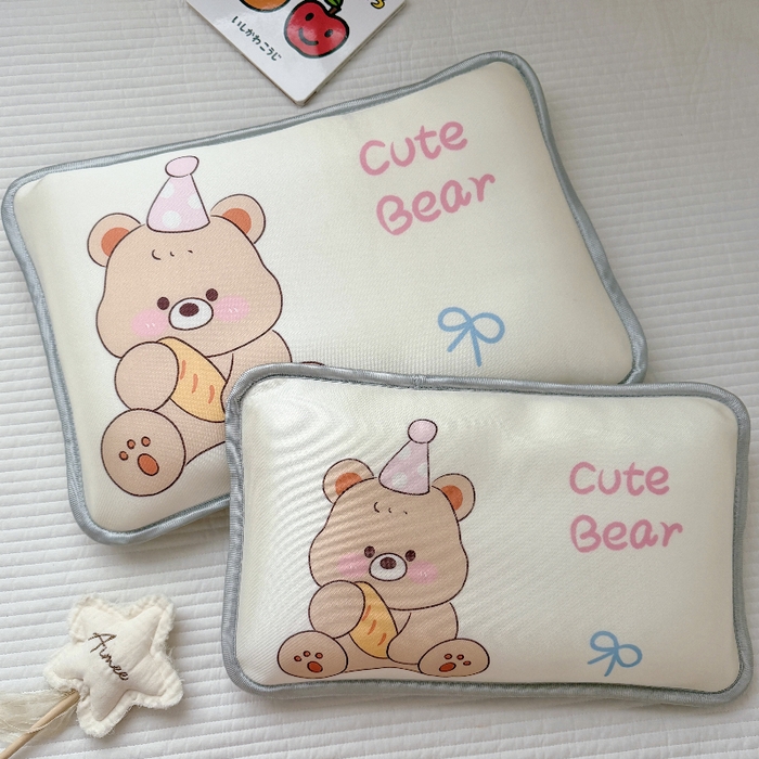 91家纺网 家纺一手货源 找家纺 萌宝家纺  2026新款夏季凉感儿童冰丝枕套双面冰藤枕(新增花型） 面包熊