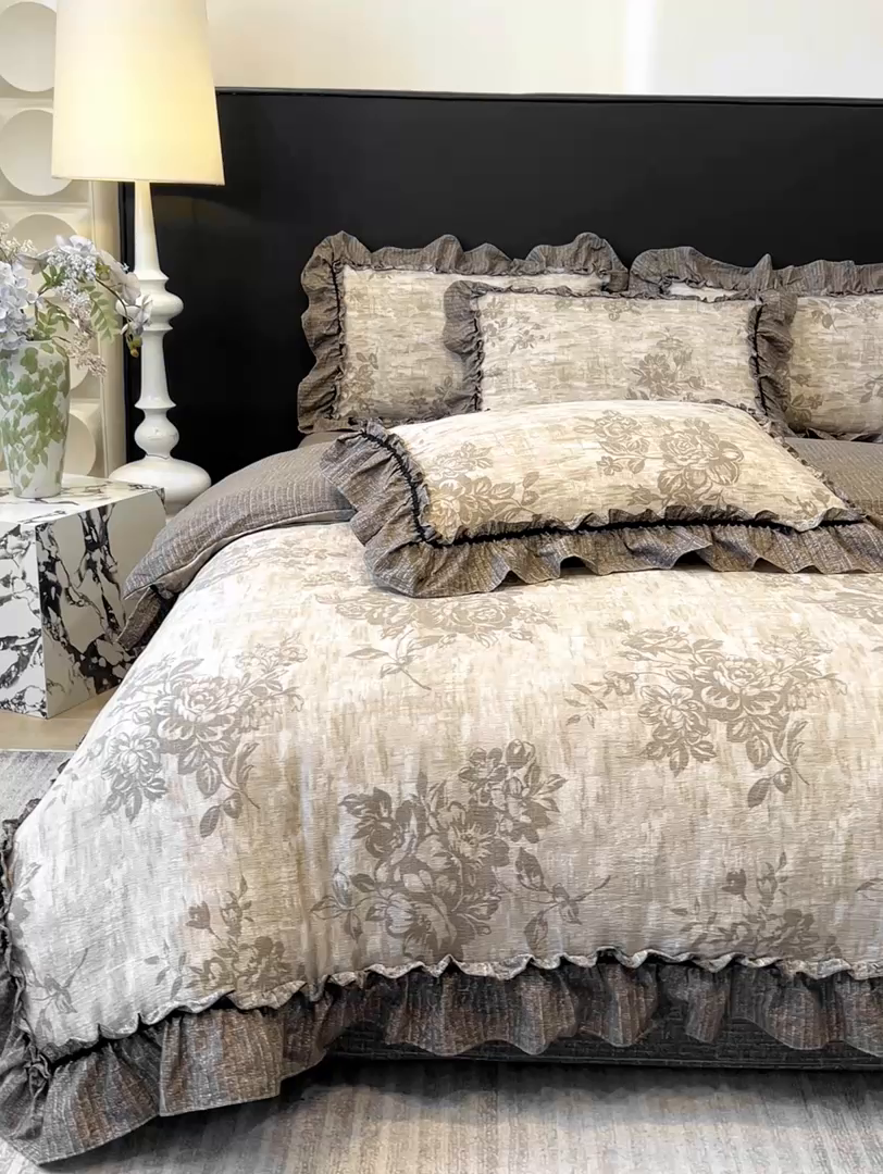 91家纺网 家纺一手货源 找家纺 （总）赛琳 2026新款复古风亚麻原麻花边四件套（有买家秀）