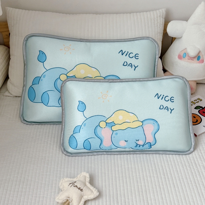 萌宝家纺  2026新款夏季凉感儿童冰丝枕套双面冰藤枕(新增花型） 睡觉小象