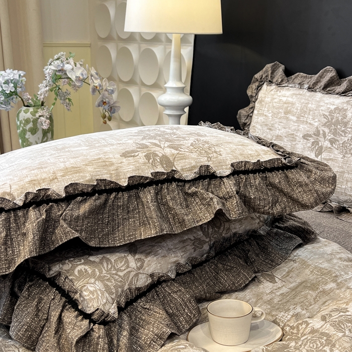 91家纺网 家纺一手货源 找家纺 赛琳 2026新款复古风亚麻原麻花边四件套（有买家秀） 枯木生花