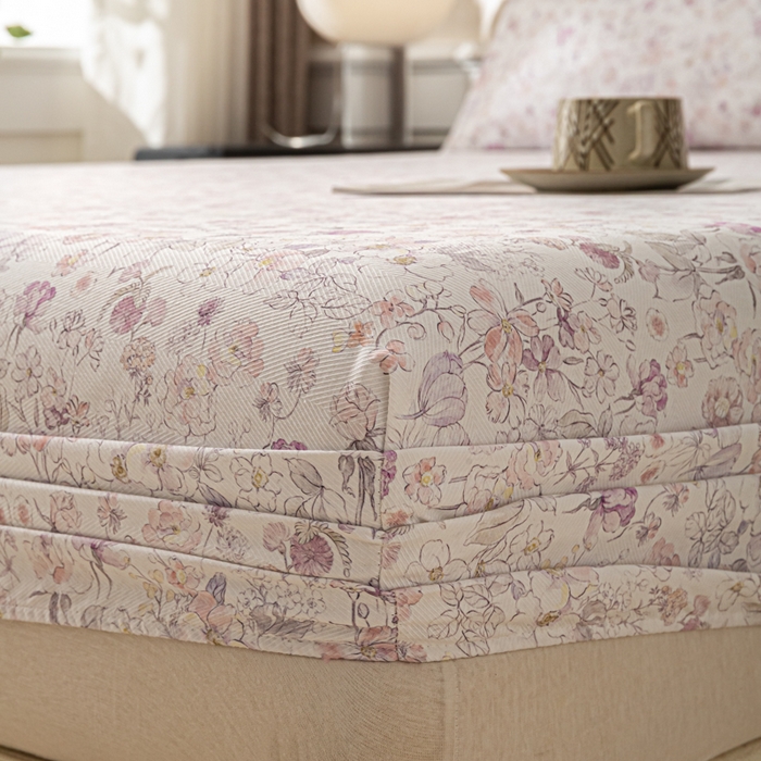 91家纺网 家纺一手货源 找家纺 爱彼家纺 2026新款A类纯棉提花老粗布床笠单件床笠三件套提花床笠-系列一 全棉提花-05柔紫花漾