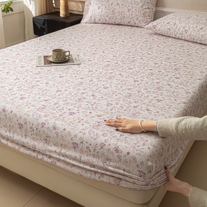 91家纺网 家纺一手货源 找家纺 爱彼家纺 2026新款A类纯棉提花老粗布床笠单件床笠三件套提花床笠-系列一 全棉提花-05柔紫花漾