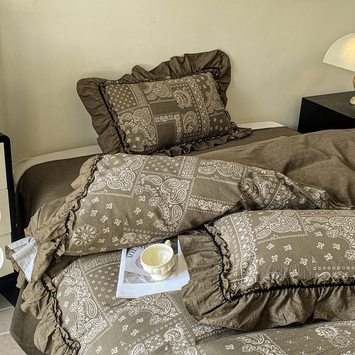 91家纺网 家纺一手货源 找家纺 赛琳 2026新款复古风亚麻原麻花边四件套（有买家秀） 绿野仙踪