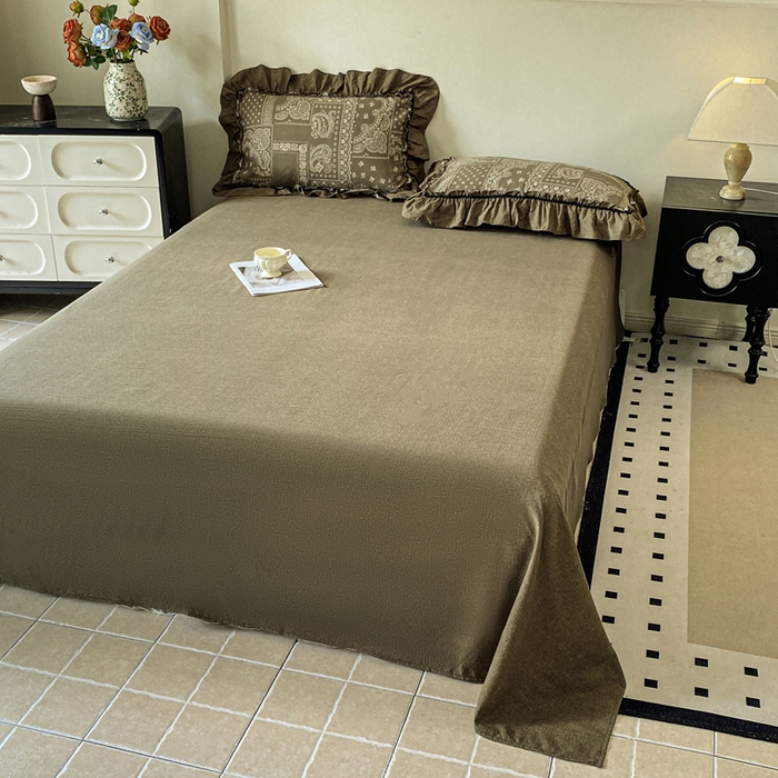 91家纺网 家纺一手货源 找家纺 赛琳 2026新款复古风亚麻原麻花边四件套（有买家秀） 绿野仙踪