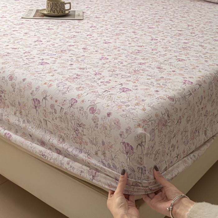 91家纺网 家纺一手货源 找家纺 爱彼家纺 2026新款A类纯棉提花老粗布床笠单件床笠三件套提花床笠-系列一 全棉提花-05柔紫花漾