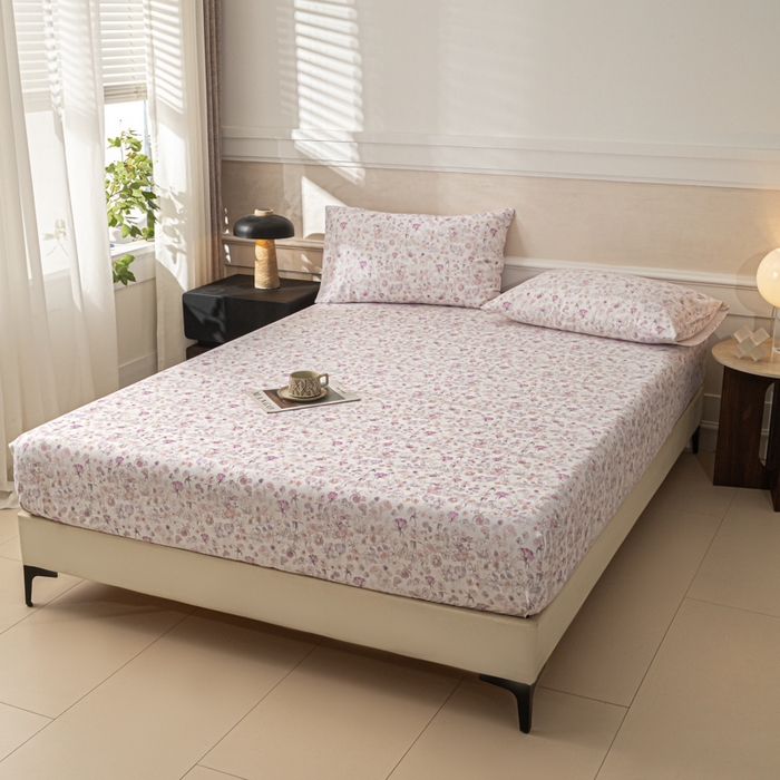 91家纺网 家纺一手货源 找家纺 爱彼家纺 2026新款A类纯棉提花老粗布床笠单件床笠三件套提花床笠-系列一 全棉提花-05柔紫花漾