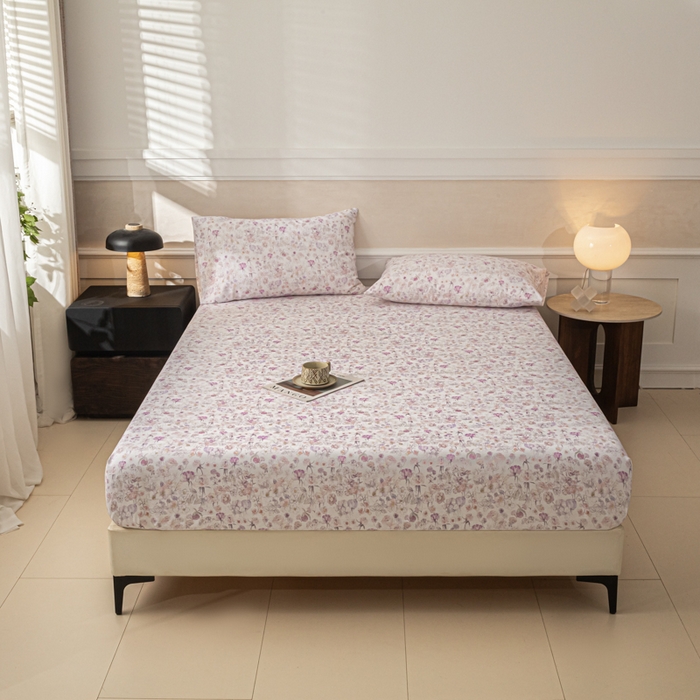 91家纺网 家纺一手货源 找家纺 爱彼家纺 2026新款A类纯棉提花老粗布床笠单件床笠三件套提花床笠-系列一 全棉提花-05柔紫花漾