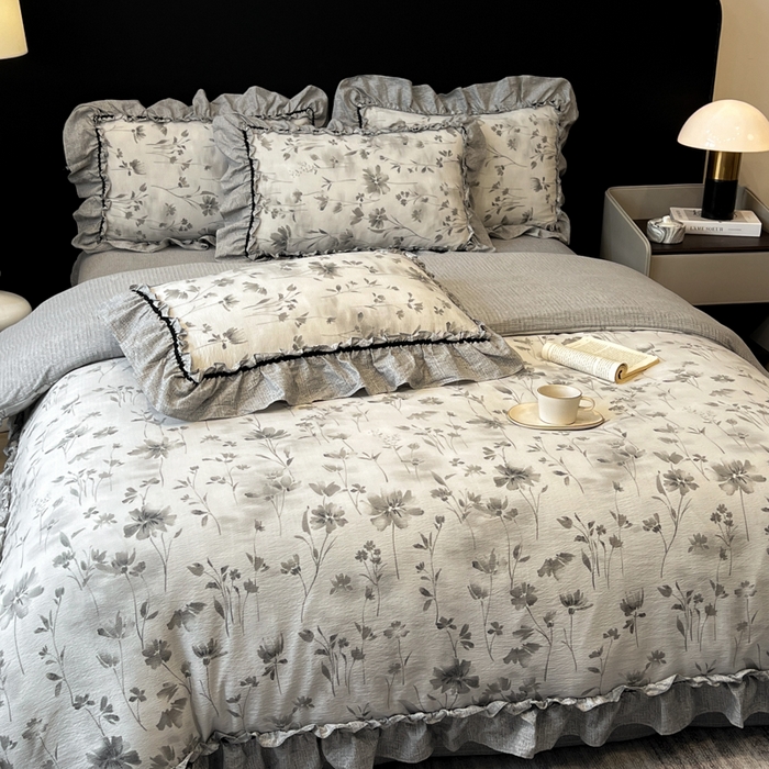 91家纺网 家纺一手货源 找家纺 赛琳 2026新款复古风亚麻原麻花边四件套（有买家秀） 秘境烟雨