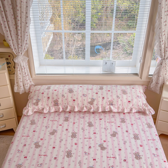 91家纺网 家纺一手货源 找家纺 爱多多家居 2026春夏花边款水洗古棉枕套长枕套 床裙-晚安熊