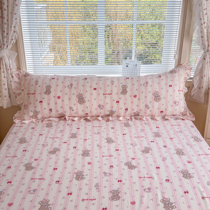 91家纺网 家纺一手货源 找家纺 爱多多家居 2026春夏花边款水洗古棉枕套长枕套 床裙-晚安熊