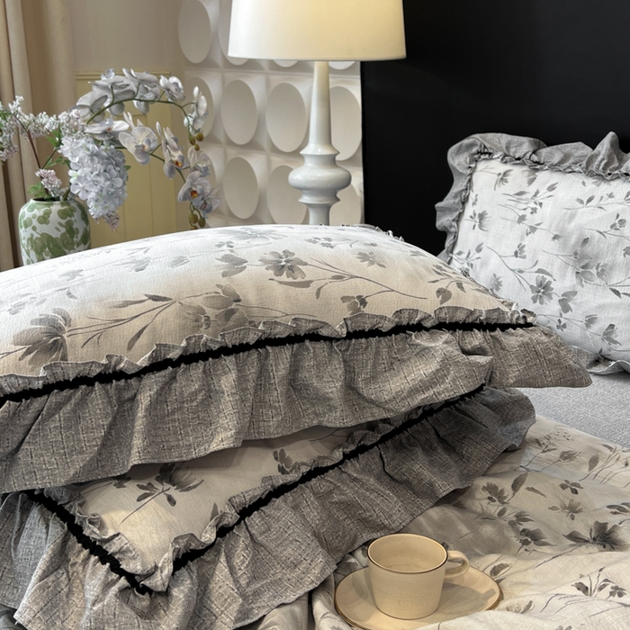 91家纺网 家纺一手货源 找家纺 赛琳 2026新款复古风亚麻原麻花边四件套（有买家秀） 秘境烟雨