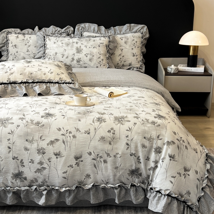 91家纺网 家纺一手货源 找家纺 赛琳 2026新款复古风亚麻原麻花边四件套（有买家秀） 秘境烟雨