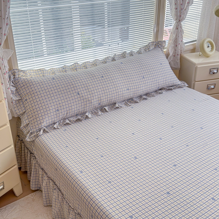 爱多多家居 2026春夏花边款水洗古棉枕套长枕套 床裙-星野格子