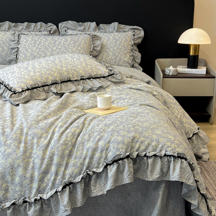 91家纺网 家纺一手货源 找家纺 赛琳 2026新款复古风亚麻原麻花边四件套（有买家秀） 南亭晚风