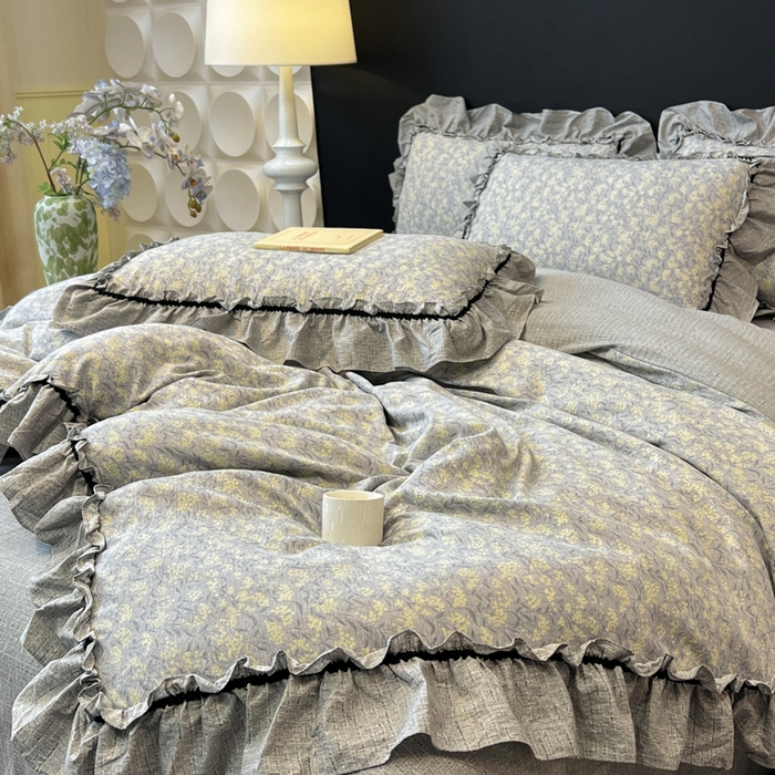 91家纺网 家纺一手货源 找家纺 赛琳 2026新款复古风亚麻原麻花边四件套（有买家秀） 南亭晚风