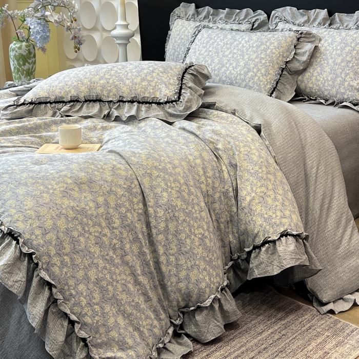 91家纺网 家纺一手货源 找家纺 赛琳 2026新款复古风亚麻原麻花边四件套（有买家秀） 南亭晚风