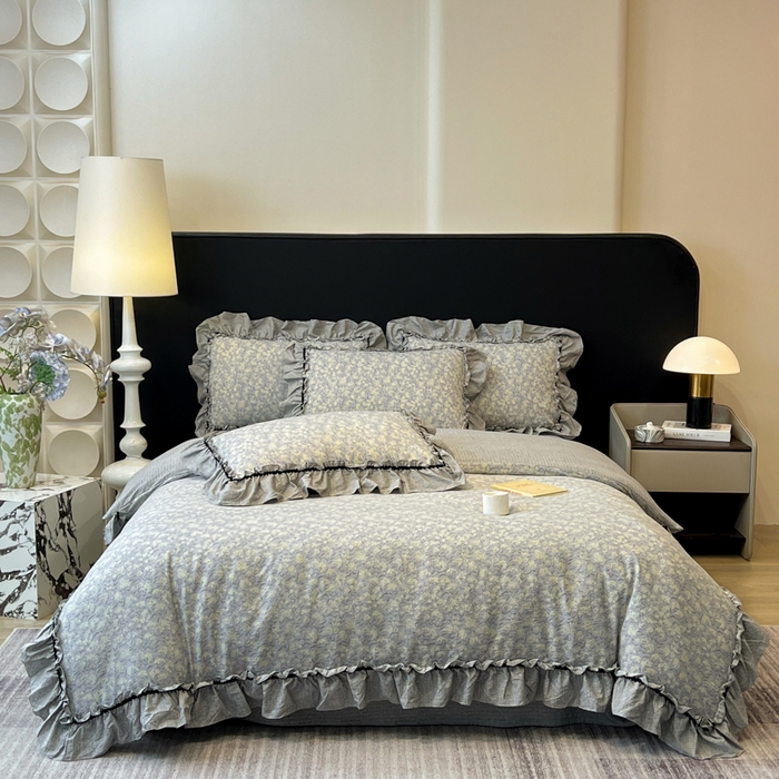 91家纺网 家纺一手货源 找家纺 赛琳 2026新款复古风亚麻原麻花边四件套（有买家秀） 南亭晚风