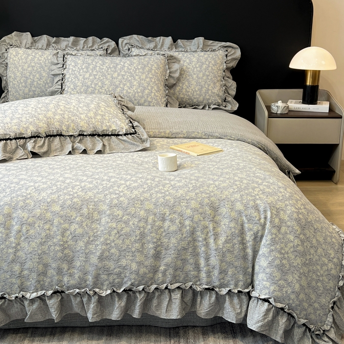 91家纺网 家纺一手货源 找家纺 赛琳 2026新款复古风亚麻原麻花边四件套（有买家秀） 南亭晚风