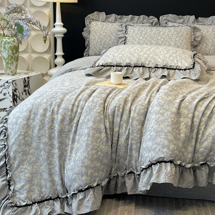 91家纺网 家纺一手货源 找家纺 赛琳 2026新款复古风亚麻原麻花边四件套（有买家秀） 南亭晚风