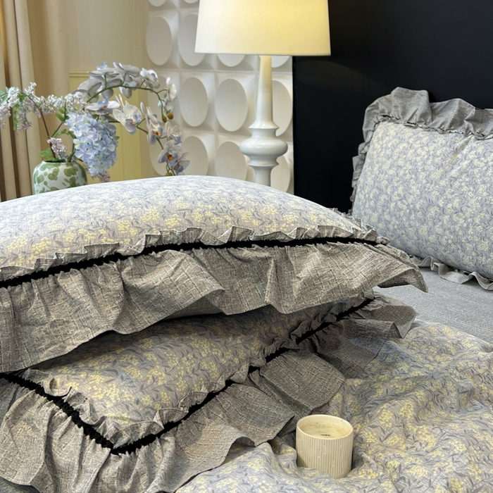 91家纺网 家纺一手货源 找家纺 赛琳 2026新款复古风亚麻原麻花边四件套（有买家秀） 南亭晚风