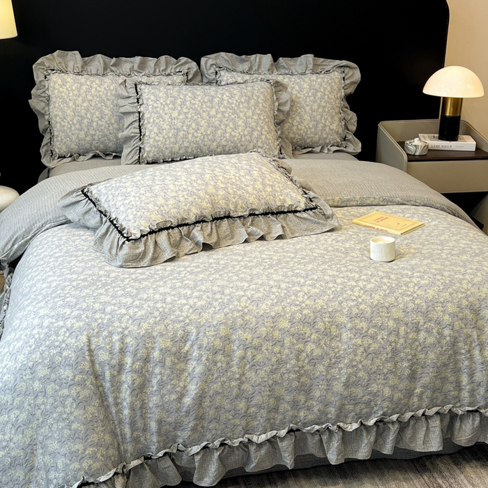 91家纺网 家纺一手货源 找家纺 赛琳 2026新款复古风亚麻原麻花边四件套（有买家秀） 南亭晚风