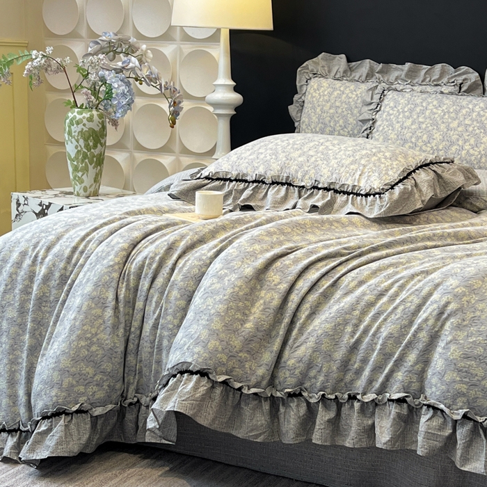 91家纺网 家纺一手货源 找家纺 赛琳 2026新款复古风亚麻原麻花边四件套（有买家秀） 南亭晚风