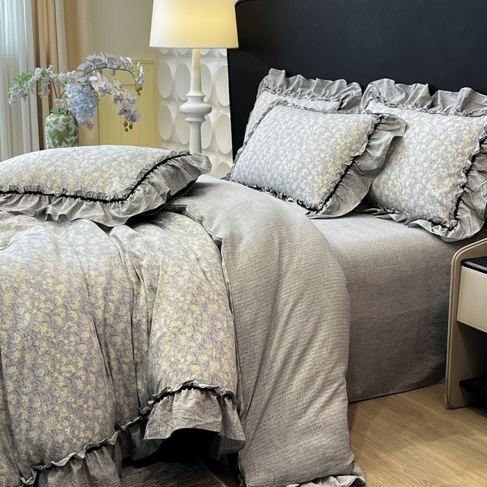 91家纺网 家纺一手货源 找家纺 赛琳 2026新款复古风亚麻原麻花边四件套（有买家秀） 南亭晚风