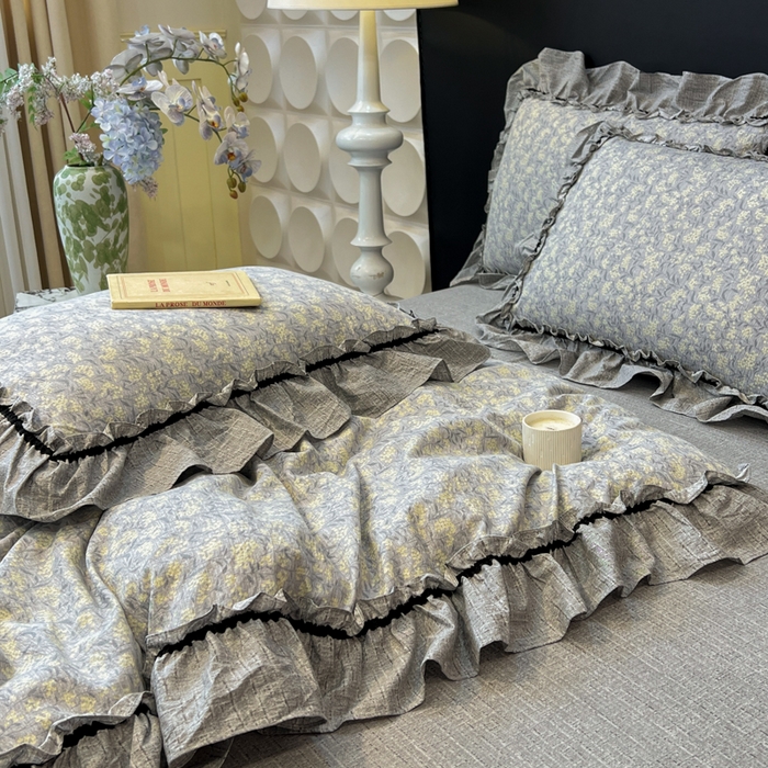 91家纺网 家纺一手货源 找家纺 赛琳 2026新款复古风亚麻原麻花边四件套（有买家秀） 南亭晚风