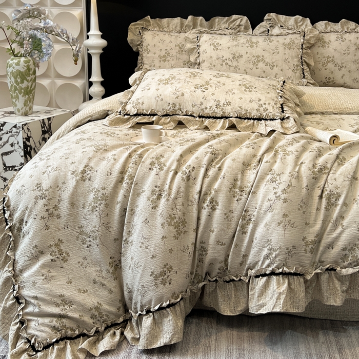 91家纺网 家纺一手货源 找家纺 赛琳 2026新款复古风亚麻原麻花边四件套（有买家秀） 秋风瑟瑟