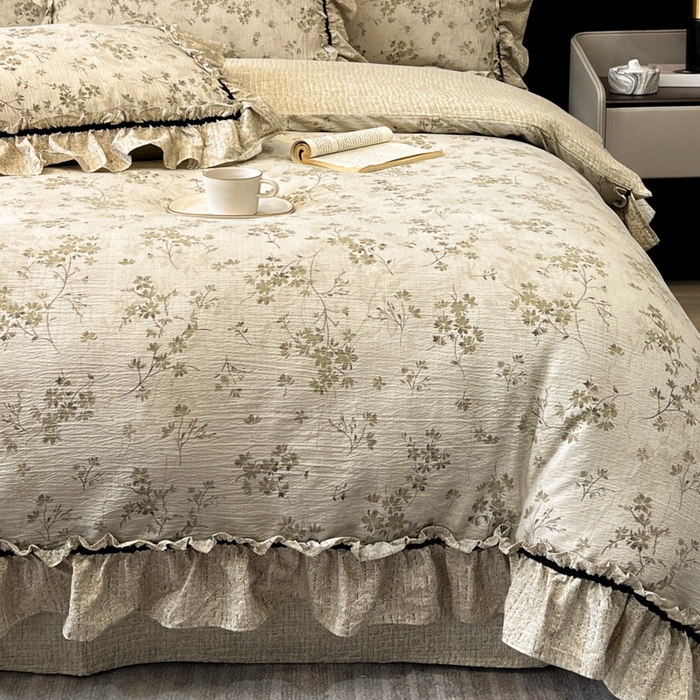 91家纺网 家纺一手货源 找家纺 赛琳 2026新款复古风亚麻原麻花边四件套（有买家秀） 秋风瑟瑟