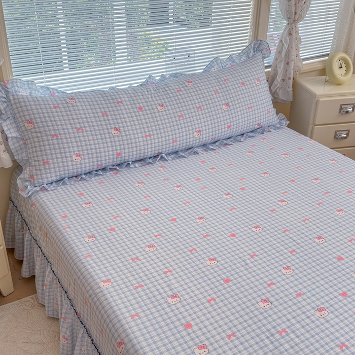 爱多多家居 2026春夏花边款水洗古棉枕套长枕套 床裙-云格粉结