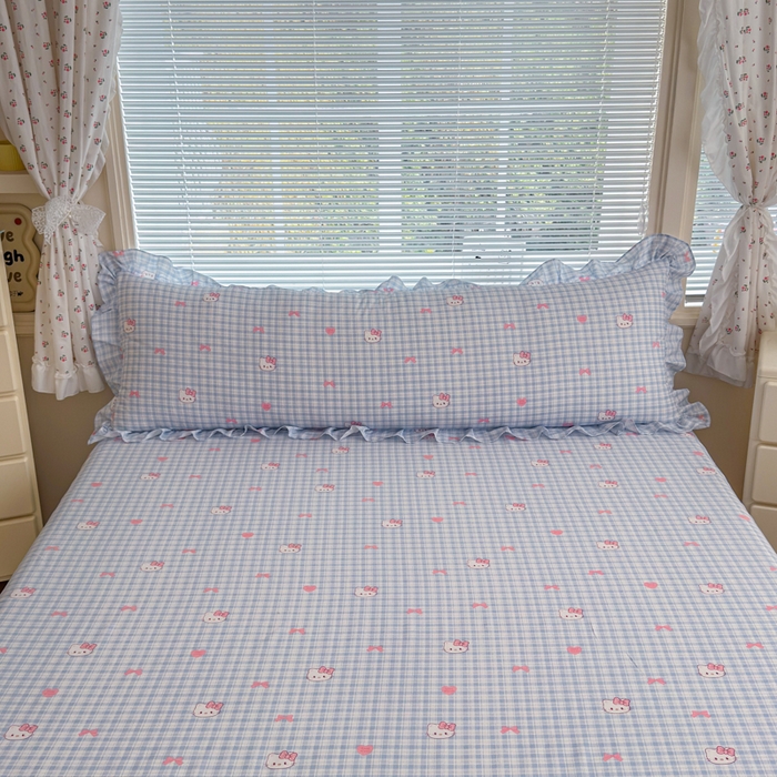 91家纺网 家纺一手货源 找家纺 爱多多家居 2026春夏花边款水洗古棉枕套长枕套 床裙-云格粉结