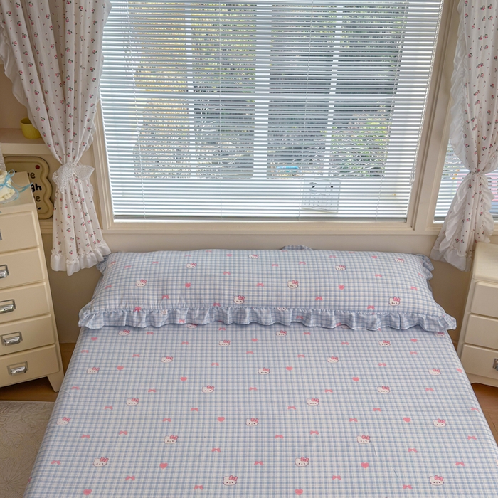 91家纺网 家纺一手货源 找家纺 爱多多家居 2026春夏花边款水洗古棉枕套长枕套 床裙-云格粉结