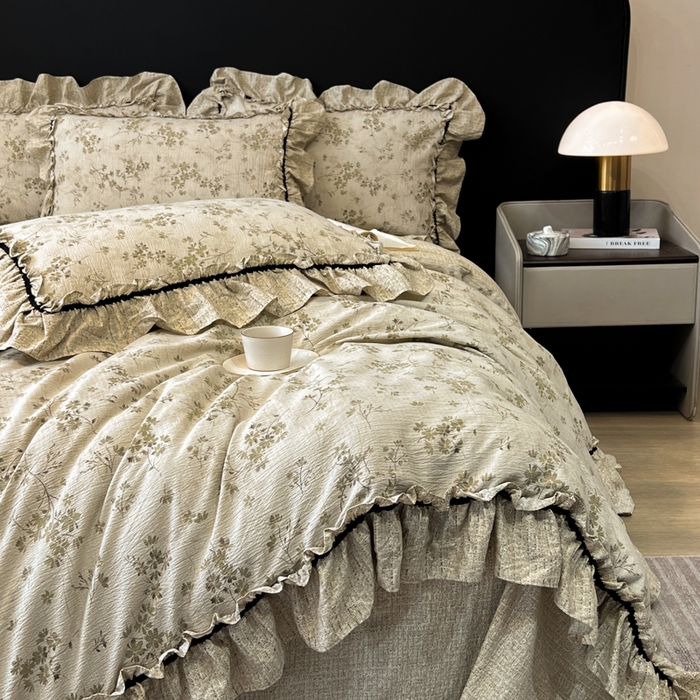 91家纺网 家纺一手货源 找家纺 赛琳 2026新款复古风亚麻原麻花边四件套（有买家秀） 秋风瑟瑟