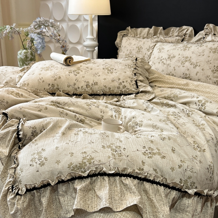 91家纺网 家纺一手货源 找家纺 赛琳 2026新款复古风亚麻原麻花边四件套（有买家秀） 秋风瑟瑟