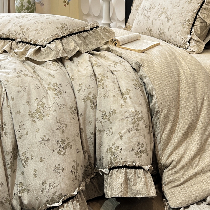 91家纺网 家纺一手货源 找家纺 赛琳 2026新款复古风亚麻原麻花边四件套（有买家秀） 秋风瑟瑟