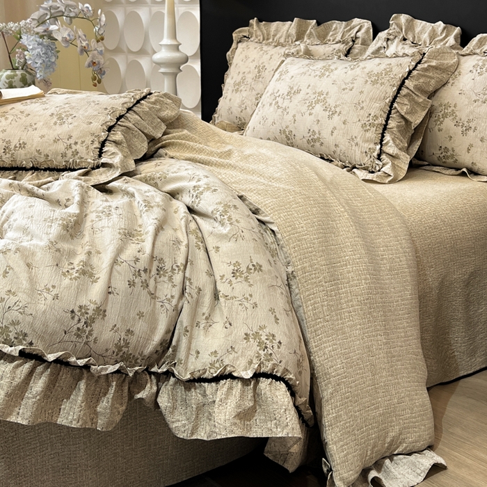 91家纺网 家纺一手货源 找家纺 赛琳 2026新款复古风亚麻原麻花边四件套（有买家秀） 秋风瑟瑟