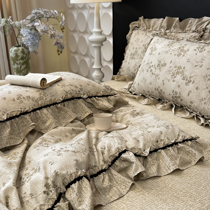 91家纺网 家纺一手货源 找家纺 赛琳 2026新款复古风亚麻原麻花边四件套（有买家秀） 秋风瑟瑟