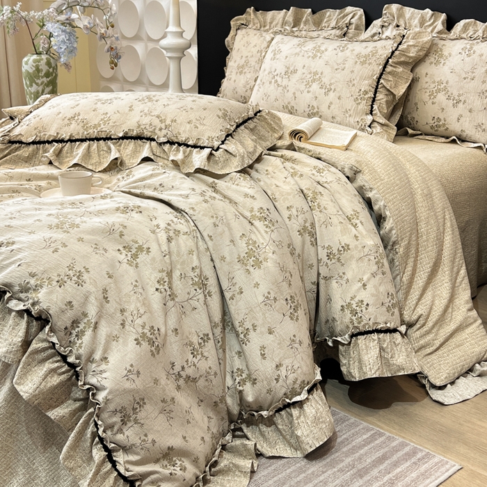 91家纺网 家纺一手货源 找家纺 赛琳 2026新款复古风亚麻原麻花边四件套（有买家秀） 秋风瑟瑟