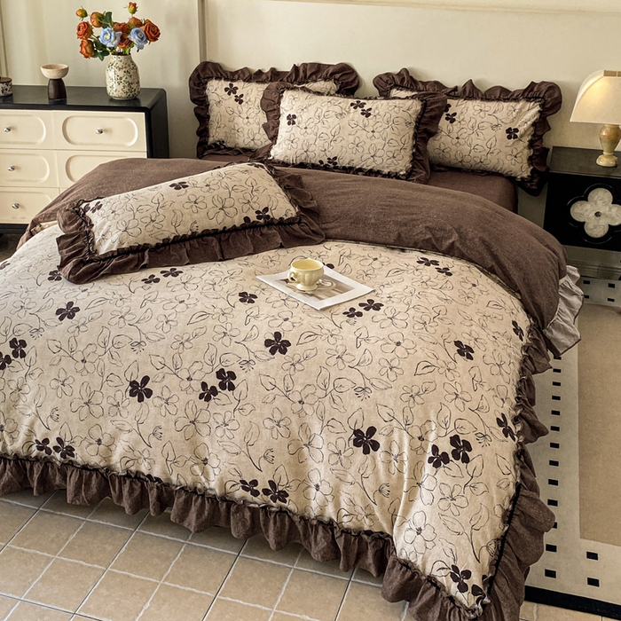 91家纺网 家纺一手货源 找家纺 赛琳 2026新款复古风亚麻原麻花边四件套（有买家秀） 写意