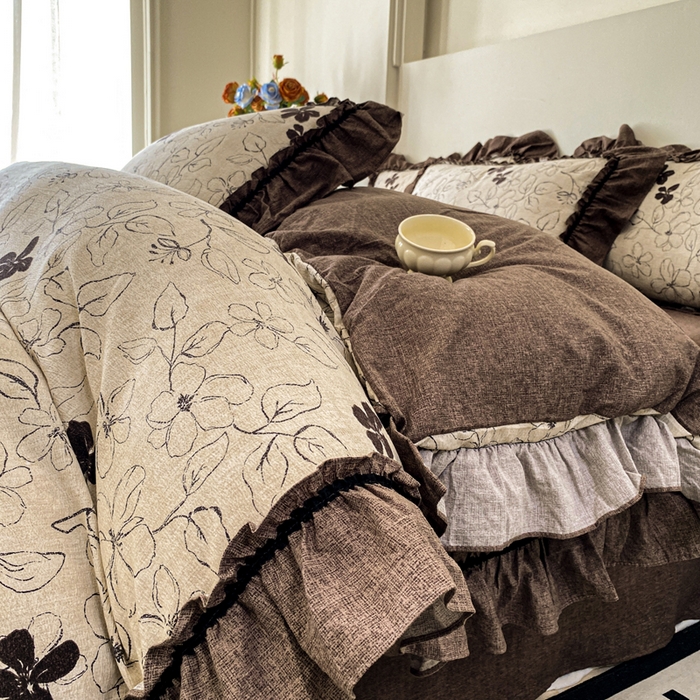 91家纺网 家纺一手货源 找家纺 赛琳 2026新款复古风亚麻原麻花边四件套（有买家秀） 写意