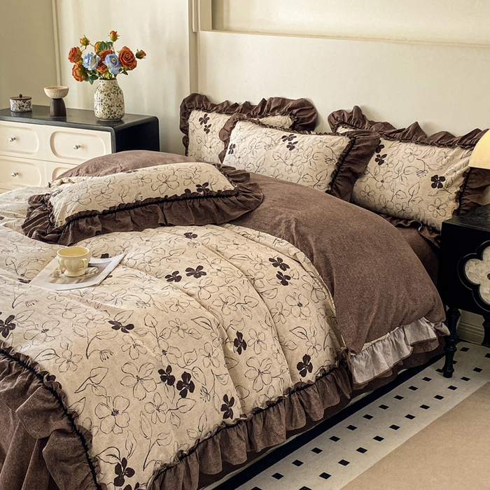 91家纺网 家纺一手货源 找家纺 赛琳 2026新款复古风亚麻原麻花边四件套（有买家秀） 写意