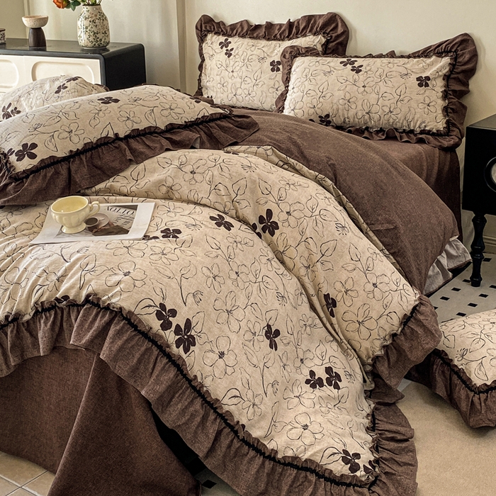 91家纺网 家纺一手货源 找家纺 赛琳 2026新款复古风亚麻原麻花边四件套（有买家秀） 写意