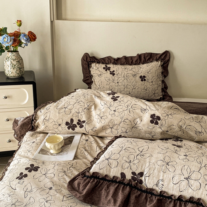 91家纺网 家纺一手货源 找家纺 赛琳 2026新款复古风亚麻原麻花边四件套（有买家秀） 写意