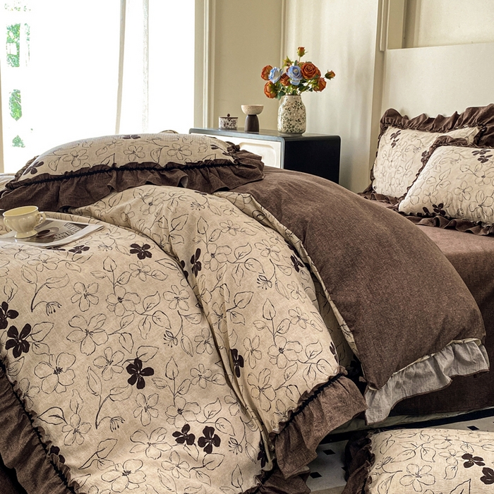 91家纺网 家纺一手货源 找家纺 赛琳 2026新款复古风亚麻原麻花边四件套（有买家秀） 写意